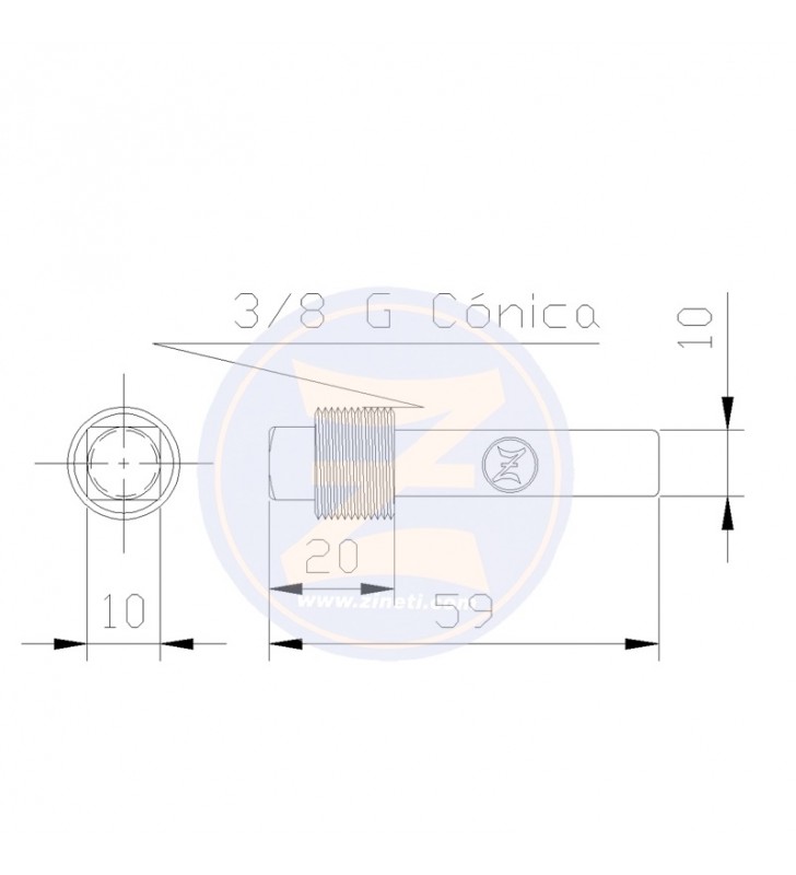 Medidas de Anodo perno 3/8 gas Zineti