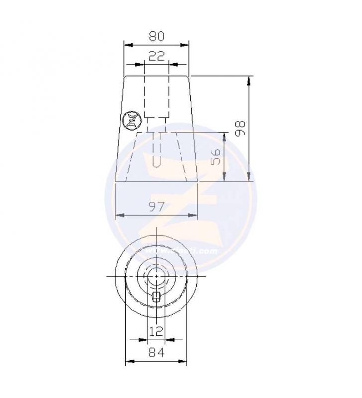 Ánodo Zineti tipo cono para hélice Radice eje de 84mm