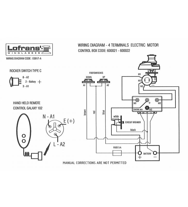 Diagrama de instalación Control box 4 terminales 500 a 1700W 12V Lofrans