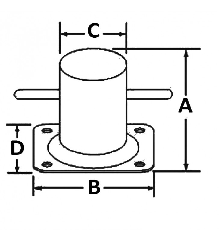 Esquema de medidas de Bita de amarre inox