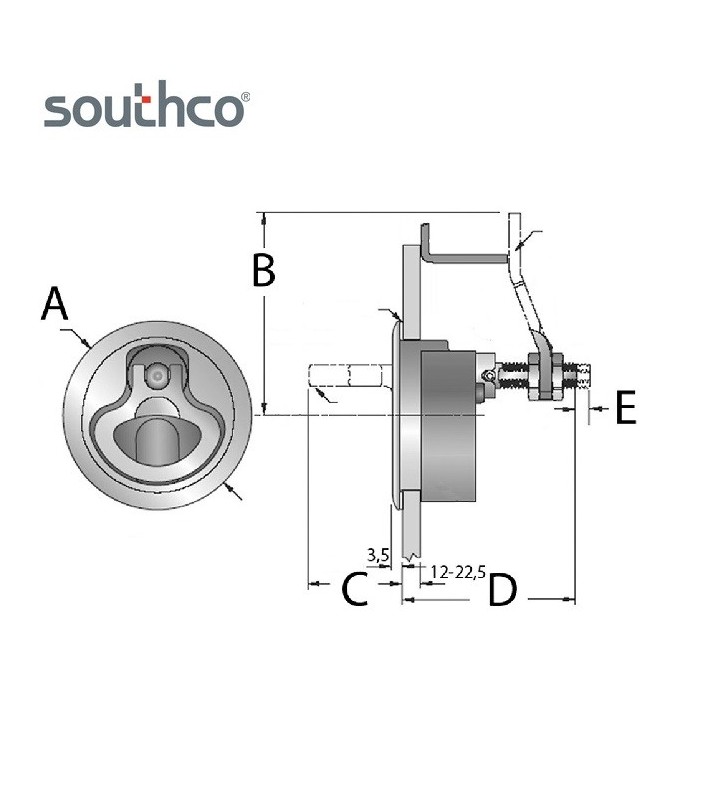 Esquema de Cierre Southco compresión 76mmØ inox con llave