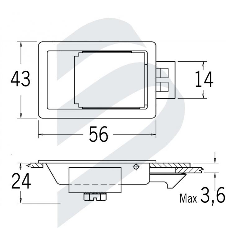 Medidas de Cierre de paleta 56 X 47mm inox Southco