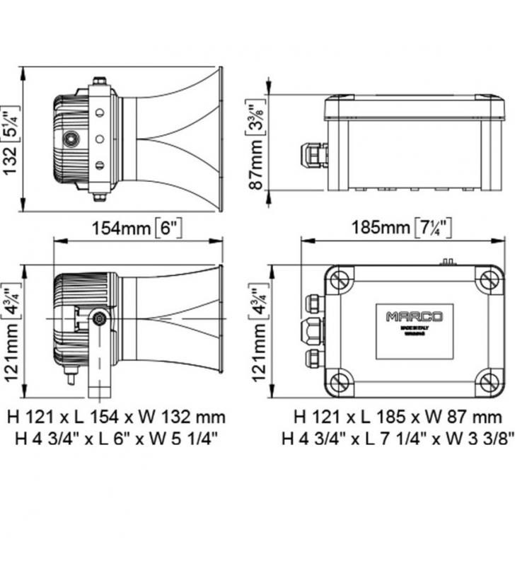 Medidas de EMH-M Marco 12V Bocina eléctrica y amplificador