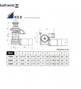 Molinete X3.5 2300W 24V Lofrans acero con campana